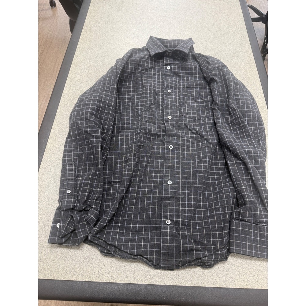 Banana Republic Mens L Grey Windowpane Plaid Cotton Flannel Button Down Shirt